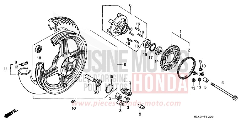 REAR WHEEL for CB450S BLACK (NH1) from 1986