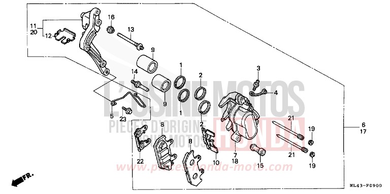 FRONT BRAKE CALIPER for CB450S MONZA RED (R110) from 1986