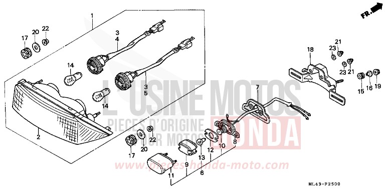 TAILLIGHT for CB450S BLACK (NH1) from 1988