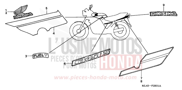 STRIPE/MARK (CB450SJ) for CB450S MONZA RED (R110) from 1988