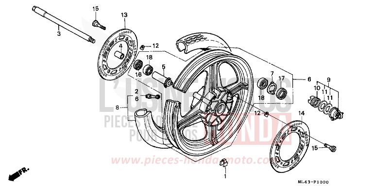 FRONT WHEEL for CB450S SHASTA WHITE (NH138) from 1988