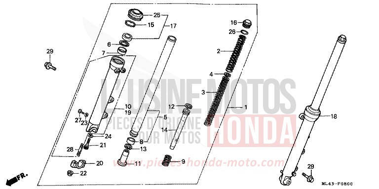 FRONT FORK for CB450S STARLIGHT SILVER METALLIC (NH131) from 1988