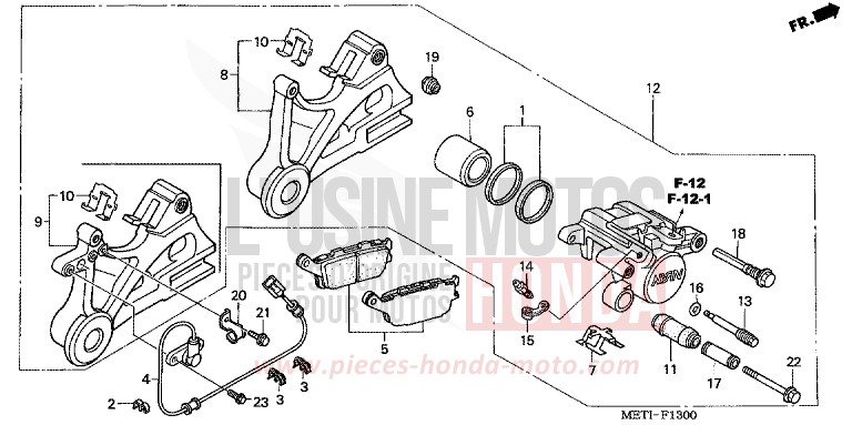 REAR BRAKE CALIPER for CBF500 BLACK (NH1) from 2004