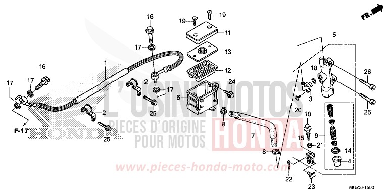 REAR BRAKE MASTER CYLINDER (STD) for CBR500R PEARL HIMALAYAS WHITE (NHA87) from 2013