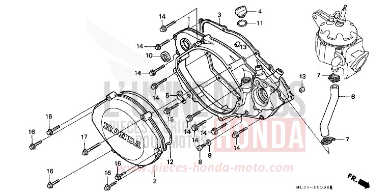 RIGHT CRANKCASE COVER for CR500R NEUCLEAR RED (R177) from 1991