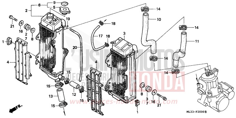 RADIATORE per CR500R FLASH RED (R119) del 1992