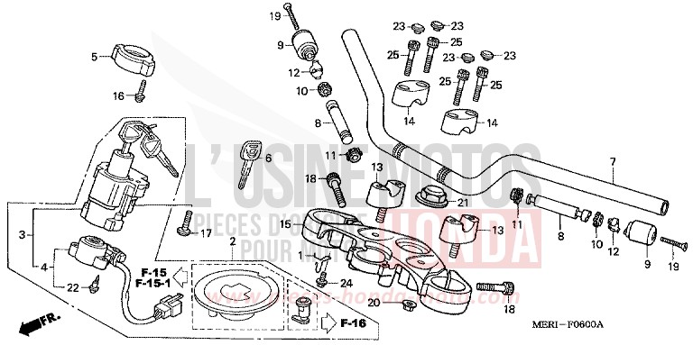 HANDLE PIPE/TOP BRIDGE for CBF600N FORCE SILVER METALLIC (NH411) from 2005