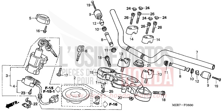 HANDLE PIPE/TOP BRIDGE (CBF600S6/SA6/N6/NA6) for CBF600N INTERSTELLAR BLACK METALLIC (NHA12) from 2006