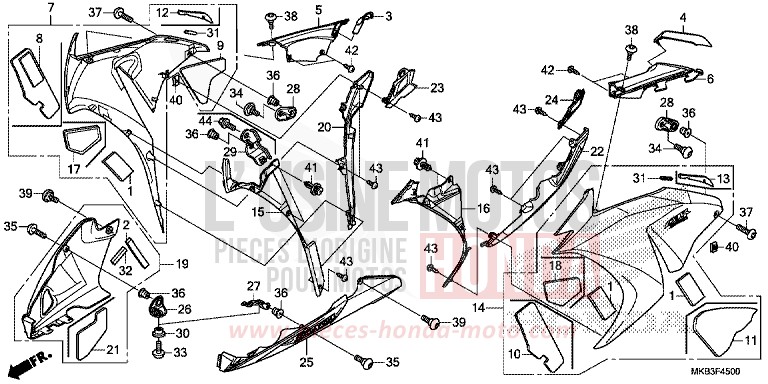 MIDDLE COWL for CBR1000SP VIBRANT ORANGE (YR250X) from 2015