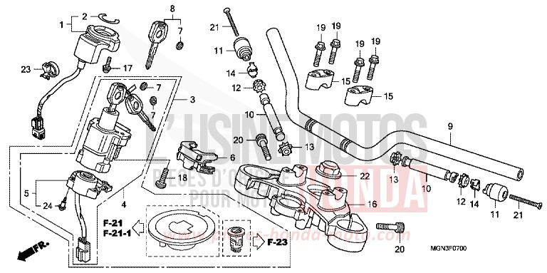 HANDLE PIPE/TOP BRIDGE for CBF600N DRAGON GREEN METALLIC (GY139) from 2010