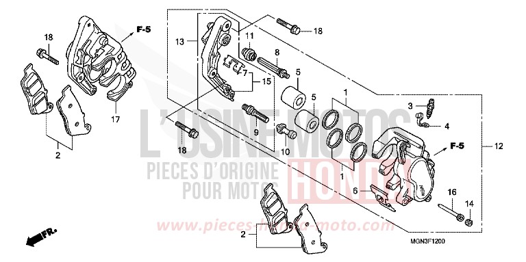FRONT BRAKE CALIPER (CBF600S/N) for CBF600N DRAGON GREEN METALLIC (GY139) from 2010