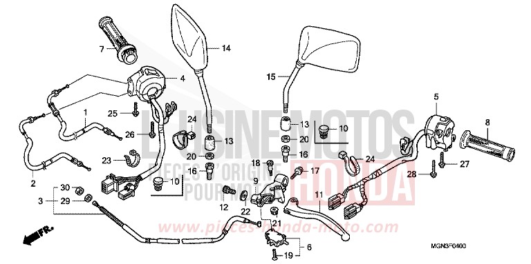 HANDLE LEVER/SWITCH/CABLE for CBF600N PEARL COOL WHITE (NHA16) from 2010