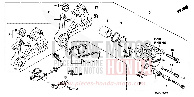 REAR BRAKE CALIPER for CBF600N PEARL NIGHTSTAR BLACK (NHA84) from 2010