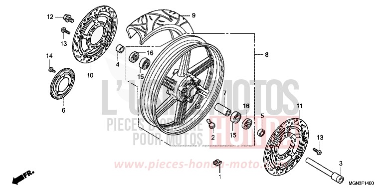 FRONT WHEEL for CBF600S PEARL COOL WHITE (NHA16) from 2010