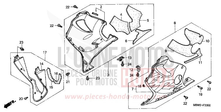 LOWER COWL for CBR600F BLACK (NH1) from 2001