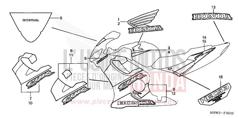 STRIPE (4) for CBR600F BLACK (NH1) from 2001