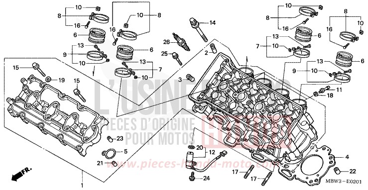 CYLINDER HEAD (2) for CBR600F PEARL FLASH YELLOW (Y163) from 2001