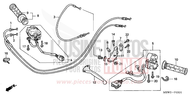 HANDLE LEVER/SWITCH/CABLE (2) for CBR600F PEARL FLASH YELLOW (Y163) from 2001