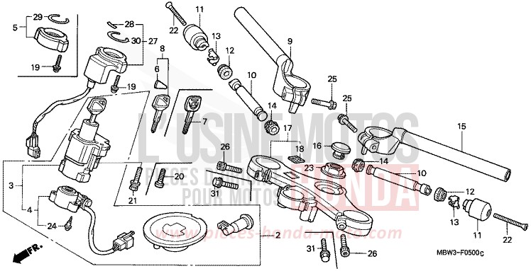HANDLE PIPE/TOP BRIDGE for CBR600F PEARL FLASH YELLOW (Y163) from 2001