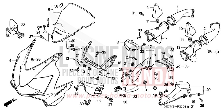 UPPER COWL (2) for CBR600F PEARL FLASH YELLOW (Y163) from 2001