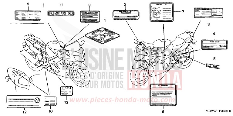 CAUTION LABEL (2) for CBR600F PEARL FLASH YELLOW (Y163) from 2001