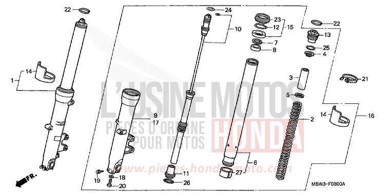 FRONT FORK for CBR600F SPARKLING RED (R127) from 2001