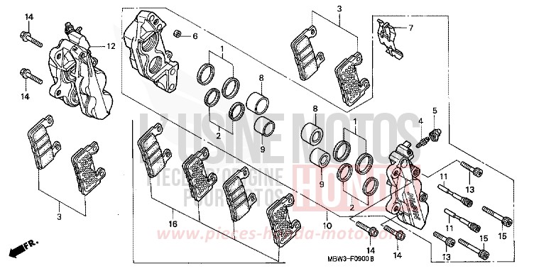 FRONT BRAKE CALIPER for CBR600F SPARKLING RED (R127) from 2001
