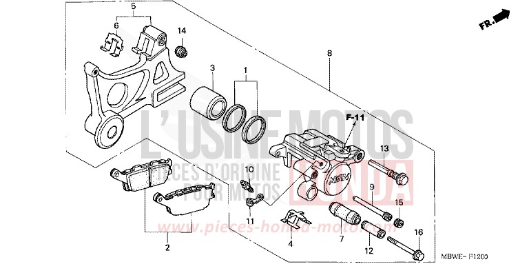 REAR BRAKE CALIPER for CBR600F LAPIS BLUE METALLIIC (PB257) from 2002