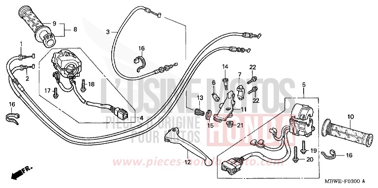 HANDLE LEVER/SWITCH/CABLE for CBR600F SPARKLING RED (R127) from 2002