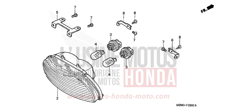 TAILLIGHT (CBR600F/F44) for CBR600F SPARKLING RED (R127) from 2002