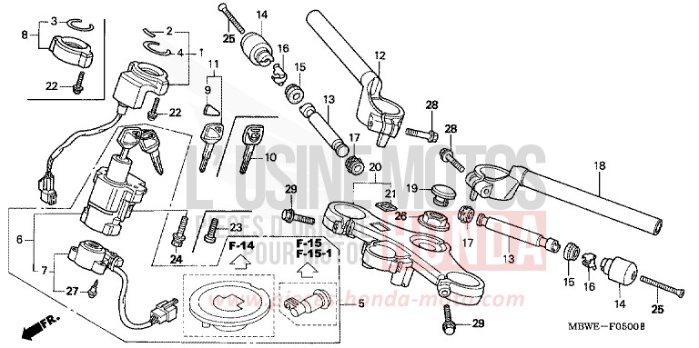 HANDLE PIPE/TOP BRIDGE for CBR600F ACCURATE SILVER METALLIC (NH146) from 2003