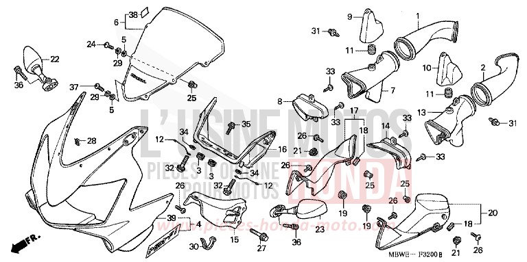 UPPER COWL for CBR600F BLACK (NH1) from 2003