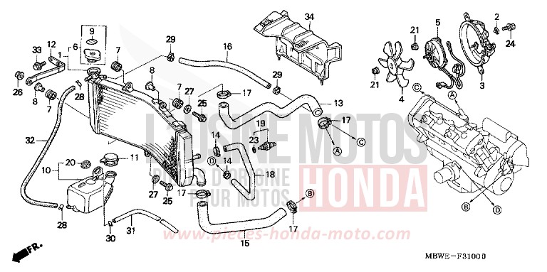 RADIATOR for CBR600F BLACK (NH1) from 2004