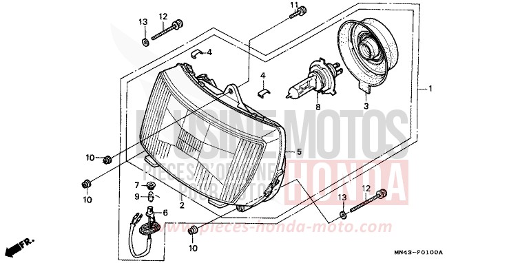 HEADLIGHT for CBR600F FIGHTING RED (R134E) from 1987