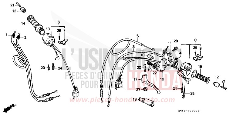 HANDLE LEVER/SWITCH/CABLE for CBR600F FIGHTING RED (R134E) from 1987