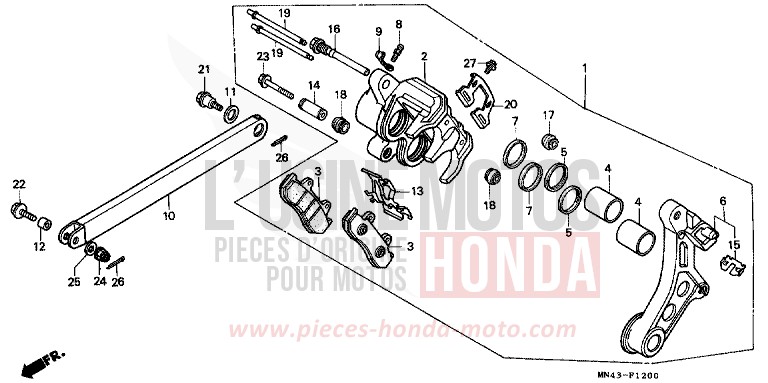 REAR BRAKE CALIPER for CBR600F FURIOUS RED (R167A) from 1987