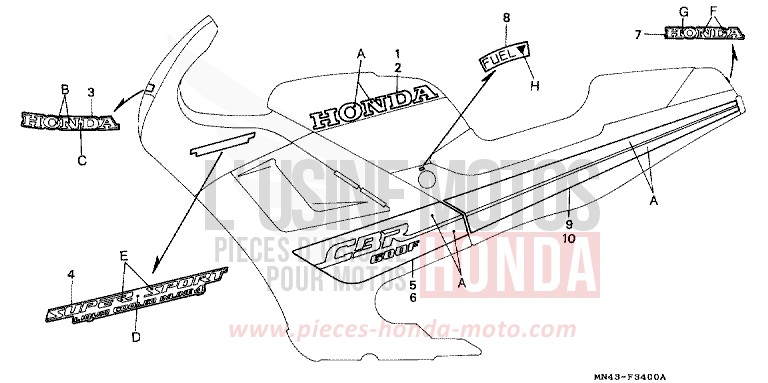 STRIPE (1) for CBR600F FURIOUS RED (R167A) from 1987