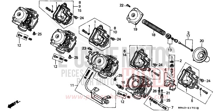 CARBURETOR (COMPONENT PARTS) for CBR600F CANDY WAVE BLUE (PB161E) from 1988