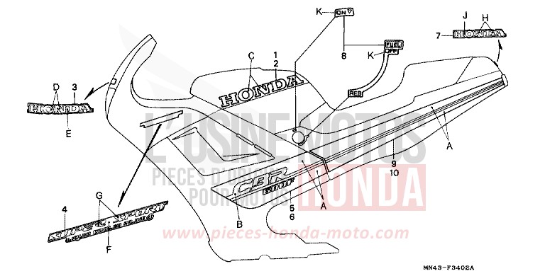 STRIPE (3) for CBR600F PEARL CRYSTAL WHITE (NH193E) from 1988