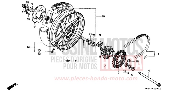 REAR WHEEL for CBR600F PEARL CRYSTAL WHITE (NH193K) from 1988