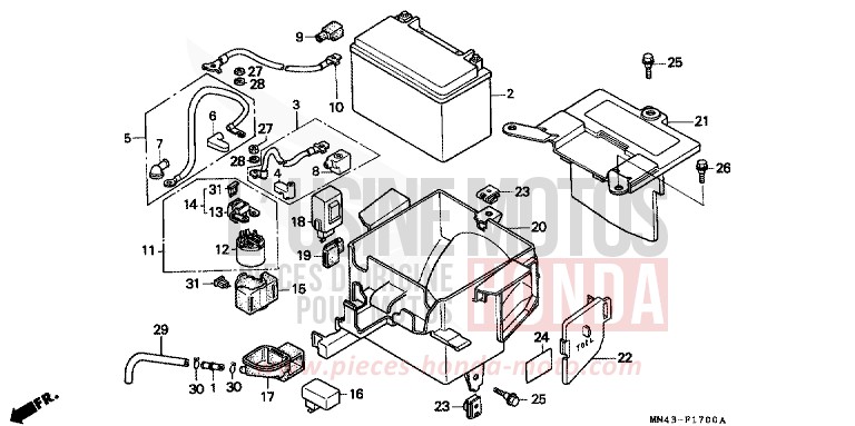 BATTERY/BATTERY BOX for CBR600F FIGHTING RED (R134A) from 1989
