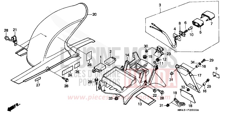 REAR FENDER (1) for CBR600F FIGHTING RED (R134A) from 1989