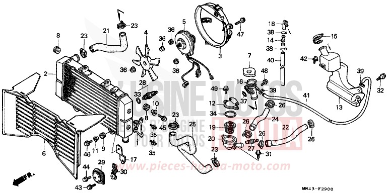 RADIATOR for CBR600F FIGHTING RED (R134A) from 1989