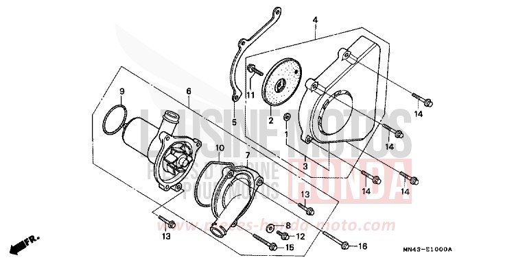 LEFT REAR COVER/ WATER PUMP for CBR600F FURIOUS RED (R167A) from 1989