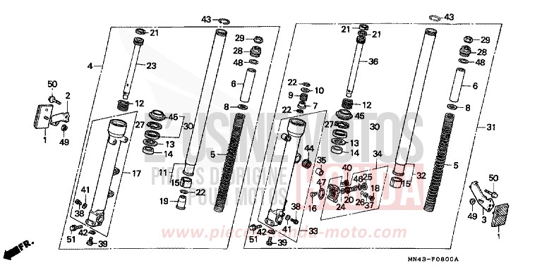FRONT FORK for CBR600F FURIOUS RED (R167A) from 1989