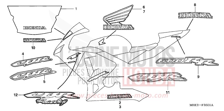 STRISCIA (2) per CBR600RR ITALIAN RED (R157) del 2003