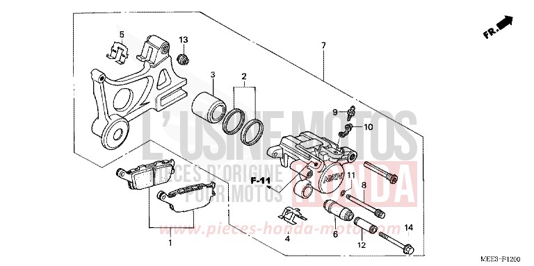 REAR BRAKE CALIPER for CBR600RR NOIR (NH1) from 2004