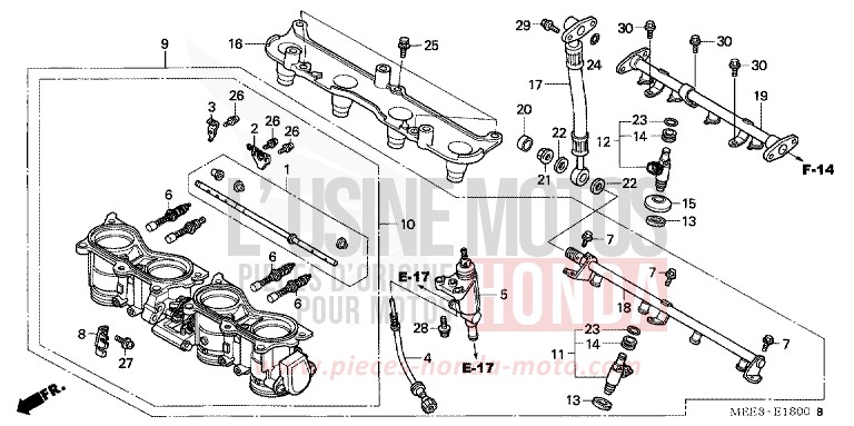 THROTTLE BODY (CBR600RR3/4) for CBR600RR ITALIAN RED (R157B) from 2004