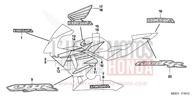 STRISCIA (3) per CBR600RR ITALIAN RED (R157) del 2005