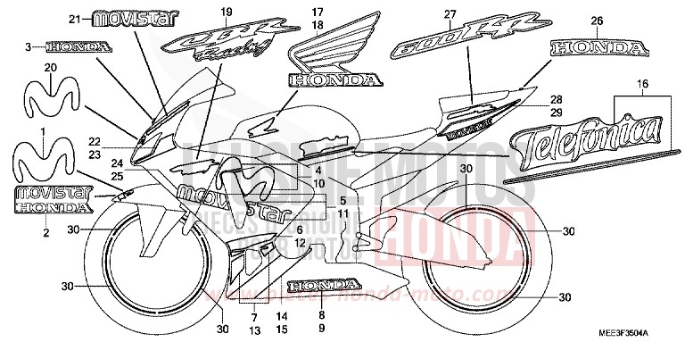 STRIPE (5) for CBR600RR CANDY TAHITIAN BLUE (PB215B) from 2006
